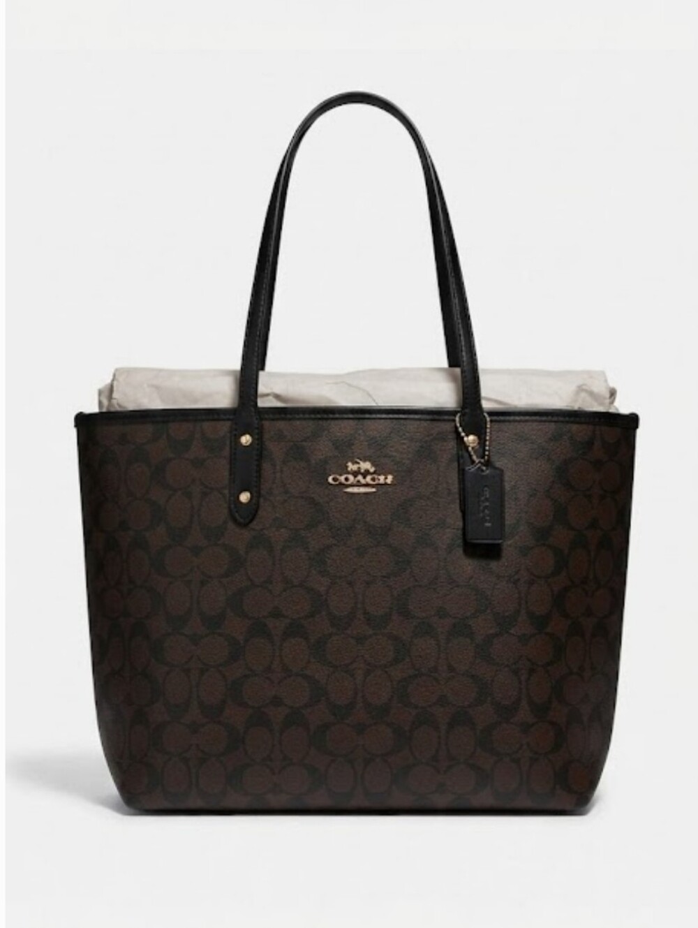 Coach Brown huge Signature Monogram Tote with Black Straps